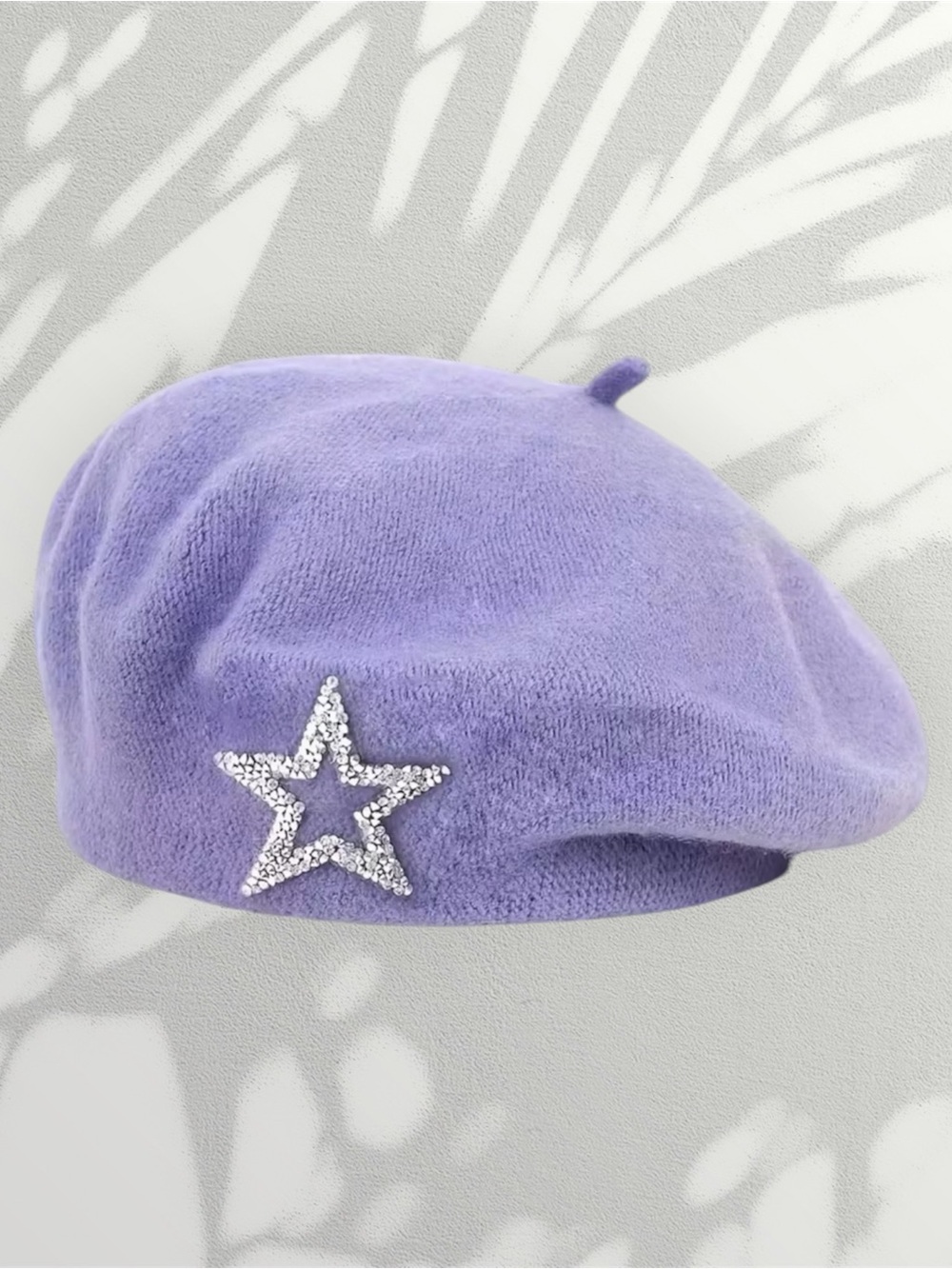 Y2K Rare Vintage Lavender Purple Beret Hat with Rhinestone Star Detail 💜